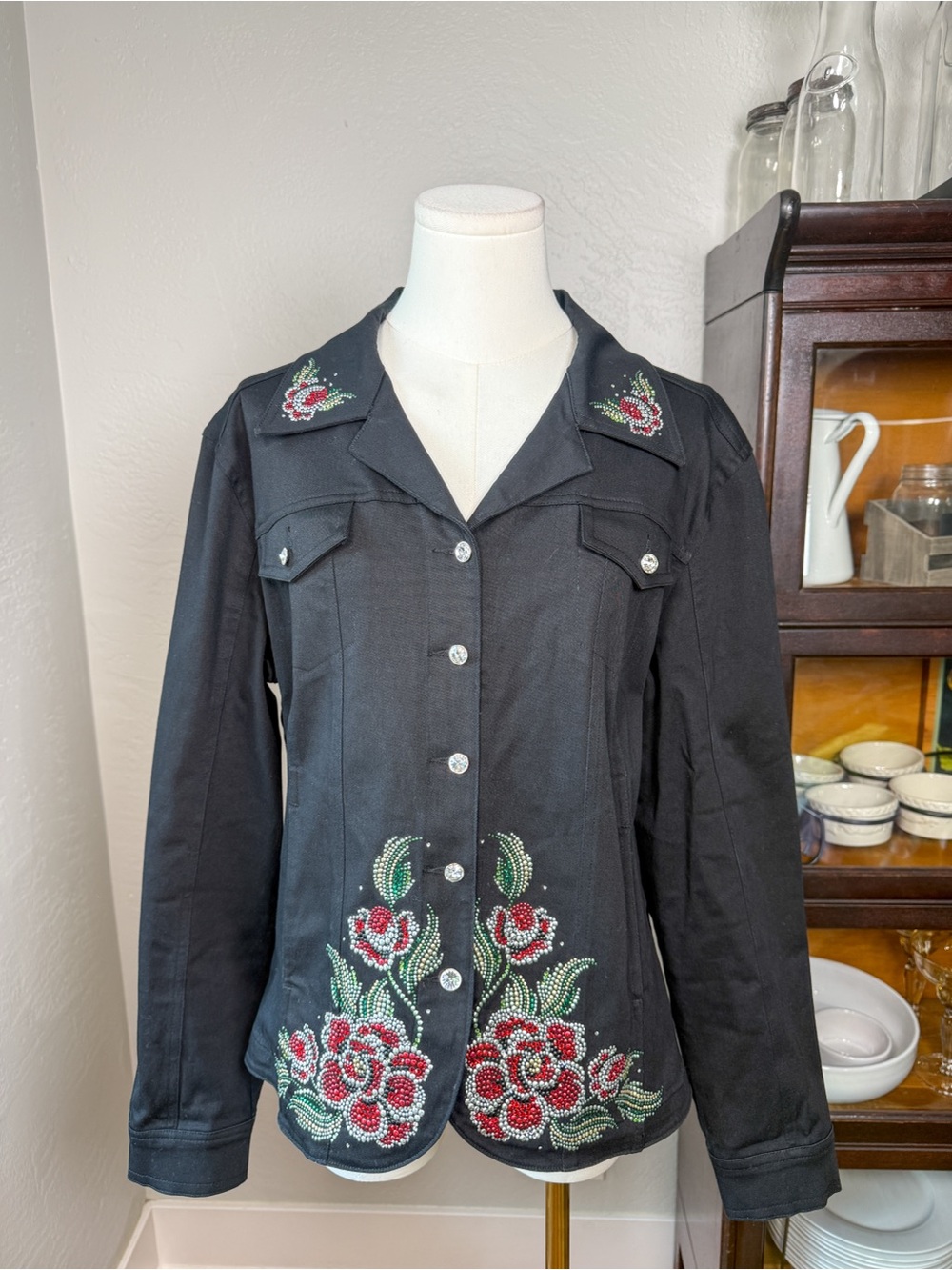 Vintage Christine Alexander Rhinestone Rose Jacket Western Y2K Bling Size XL